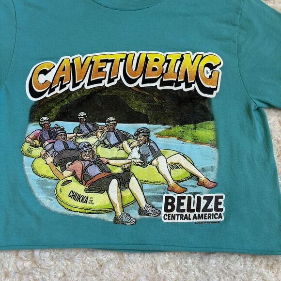 Vtg Made In Mexico Small Cavetubing Belize Central America Retro Cropped T Shirt - Picture 4 of 9
